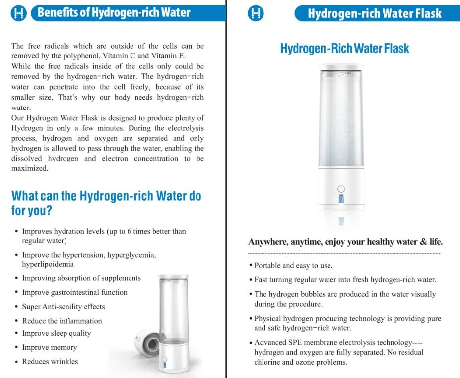 Smart Hydrogen-Rich Cup Water Hot Sale Factory Price Rechargeable Hydrogen Water Maker Hydrogen Rich Water Flask