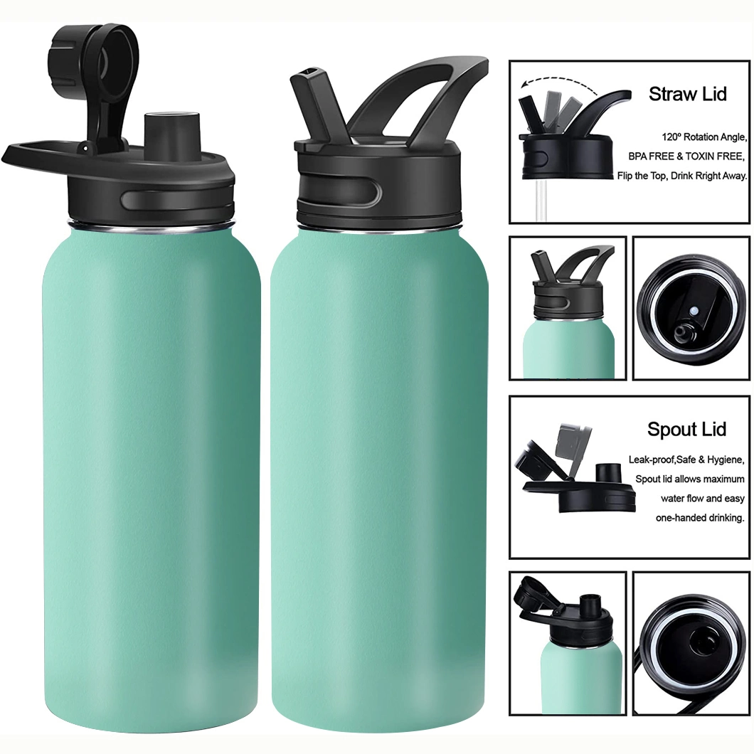 Wholesale Custom Eco-Friendly BPA Free Leak Proof Metal Canteen Mug Gym Hydro Sports Flask Vacuum Thermos Stainless Steel Insulated Water Bottle with Straw 32oz