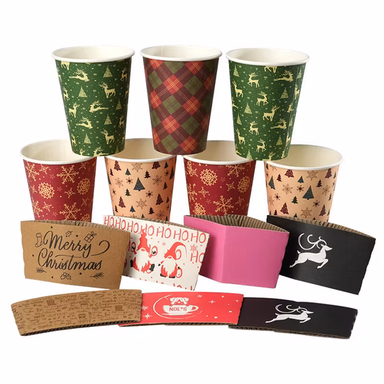 Tazza da caffè usa e getta in carta a doppia parete con coperchio e design personalizzato